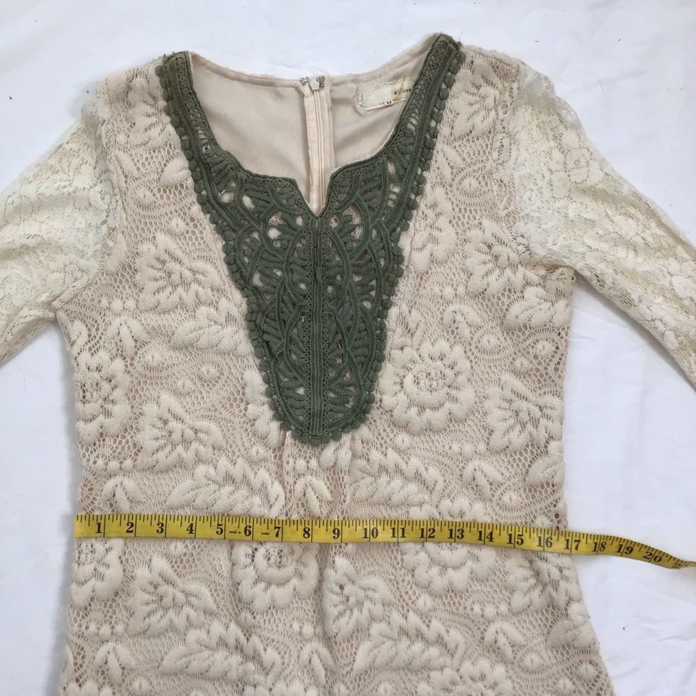 A'Reve Women Chic Sheer Cream Dolly/Olive Lace Detail Brown Ruffle Tier Dress M - Picture 9 of 11